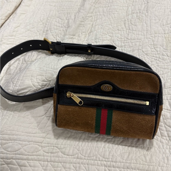 Gucci Brown and Black Suede Crossbody Bag - Picture 1 of 12